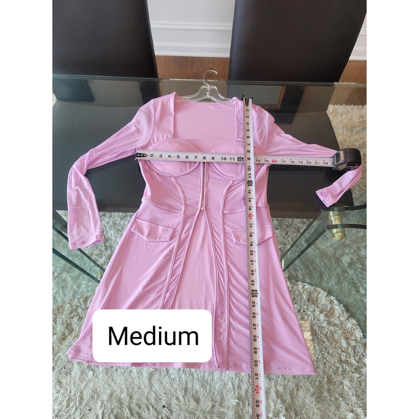 Pink Bodycon Dress Women's Size Medium Long Sleeve Zip Front Fitted Blazer