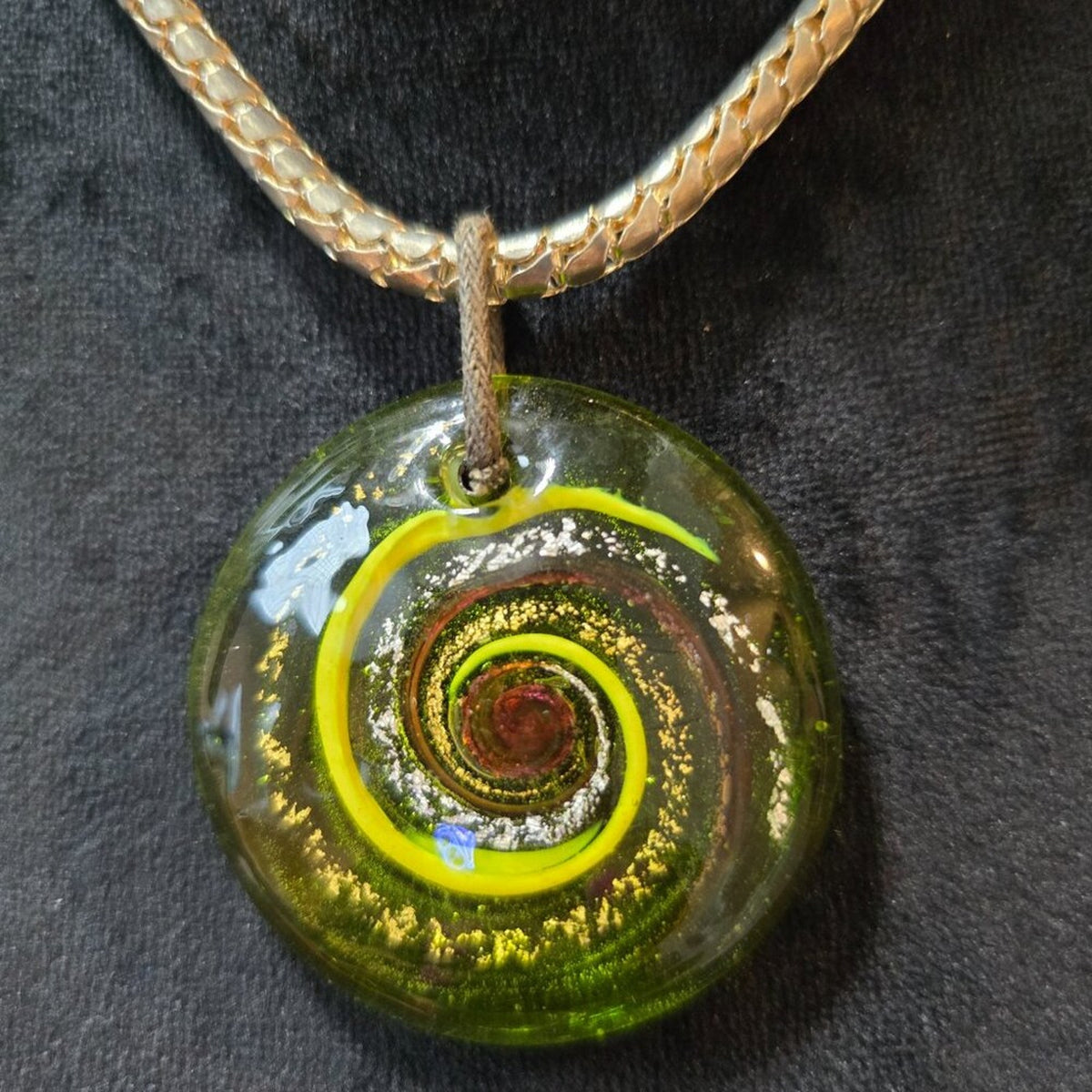 Womens Long Green Glass Bronze Pendant Statement Necklace Lobster Clasp