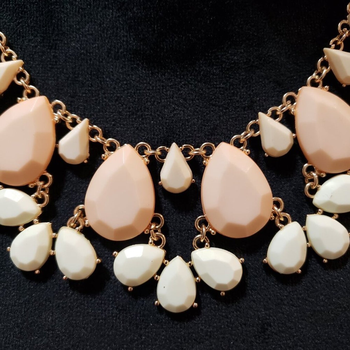 Womens Fashion Pink White Rhinestone Gold Tone Chain Necklace with Lobster Clasp
