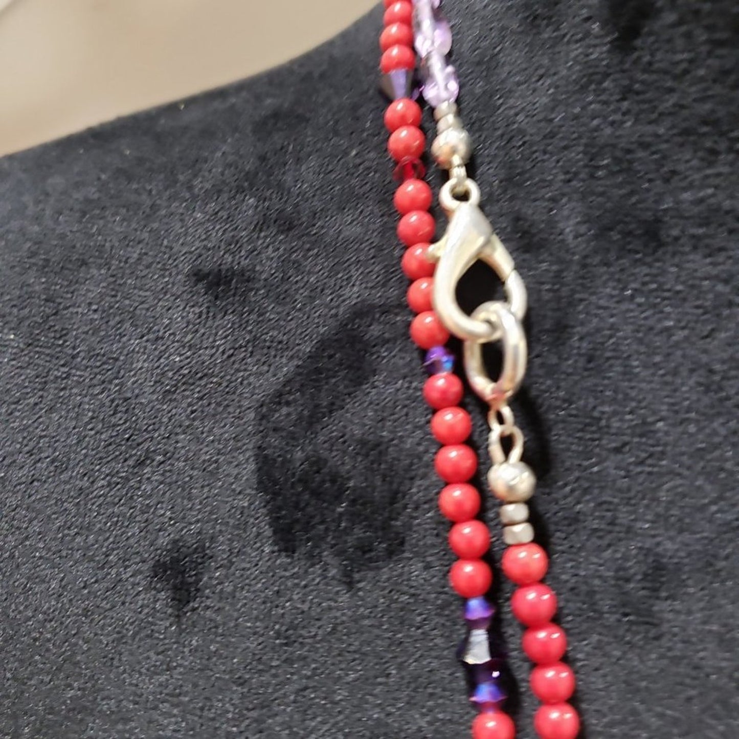 Womens Fashion Double Strand Multicolor Rhinestones Beaded Necklace w/ Lobster