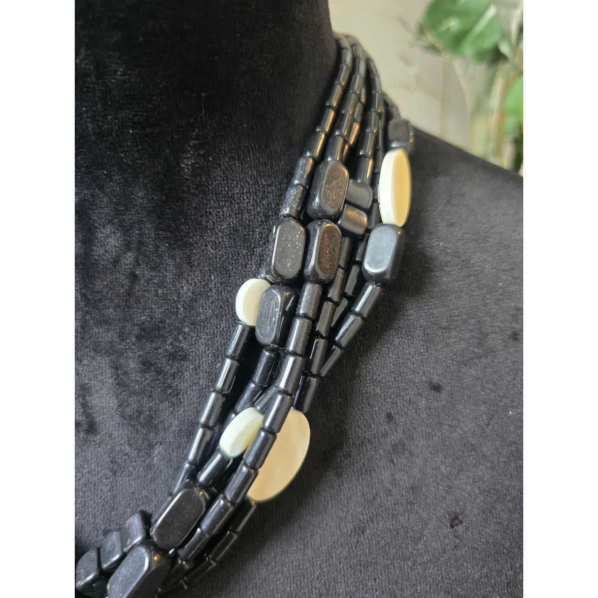 Black Multi Strand Gold Circle Pendant Necklace