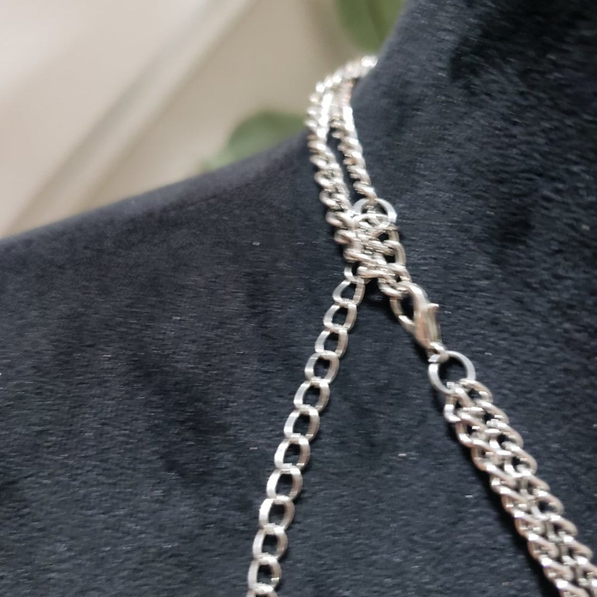 Womens Fashion Double Stranded  Silver Tone Chain Blue Beads Necklace with Lobst