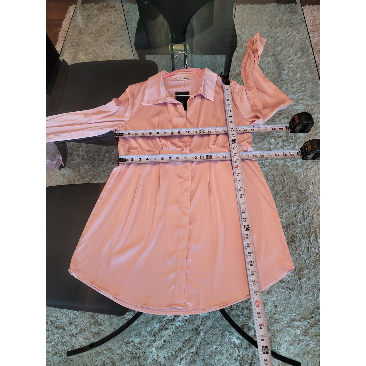 Fashion Nova Shirt Dress Women's Size Large Pink Polyester Long Sleeves