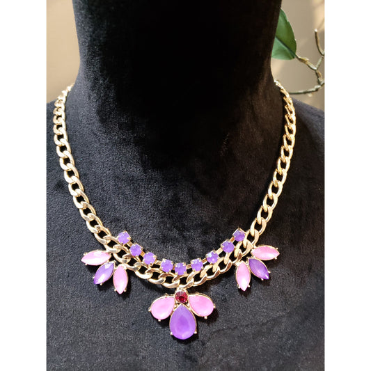 Women's Purple/Pink Statement Necklace Lobster Clasp Gold Chain Bold Jewelry