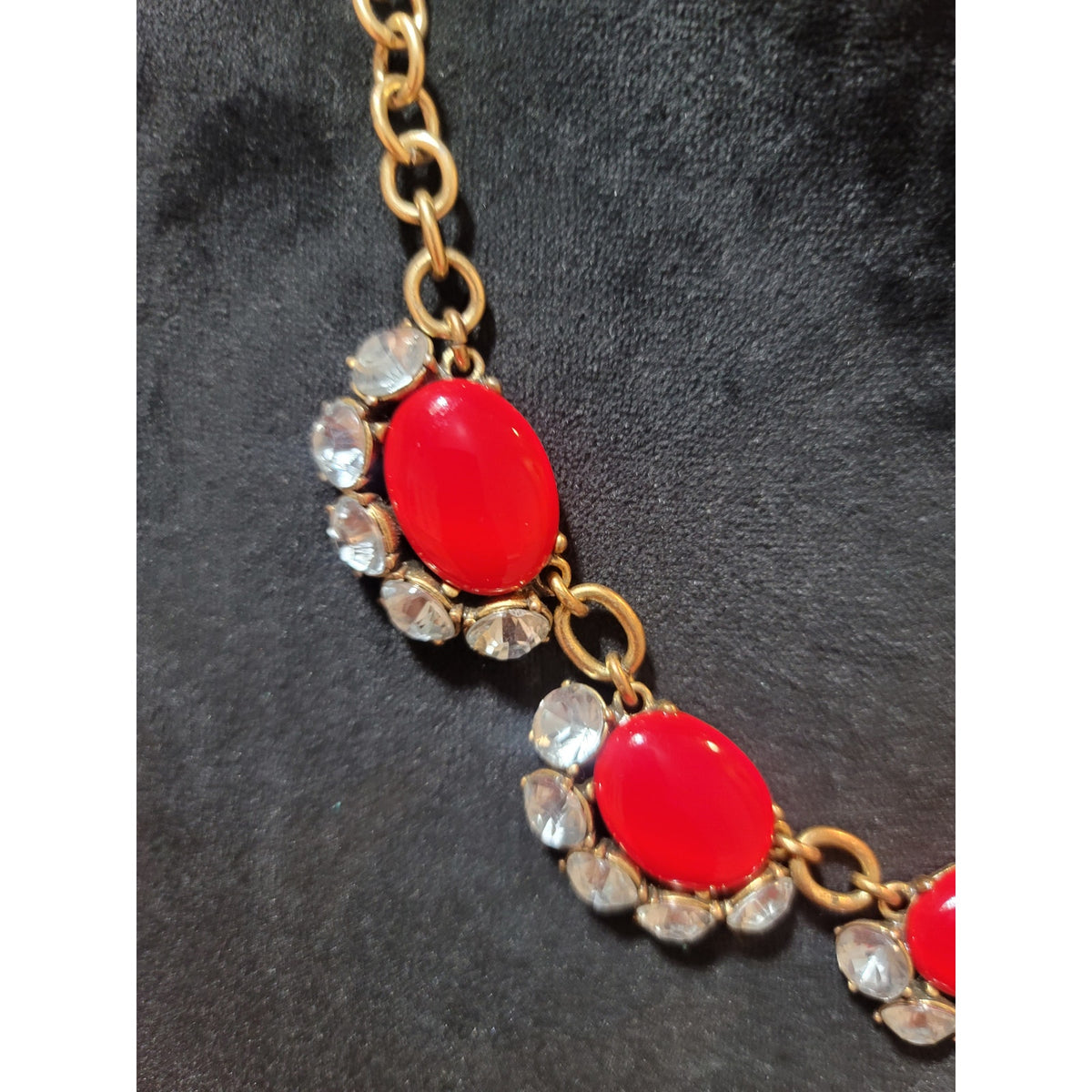Womens Statement Necklace Red Oval Gemstones With Clear Crystals By Stella & Dot