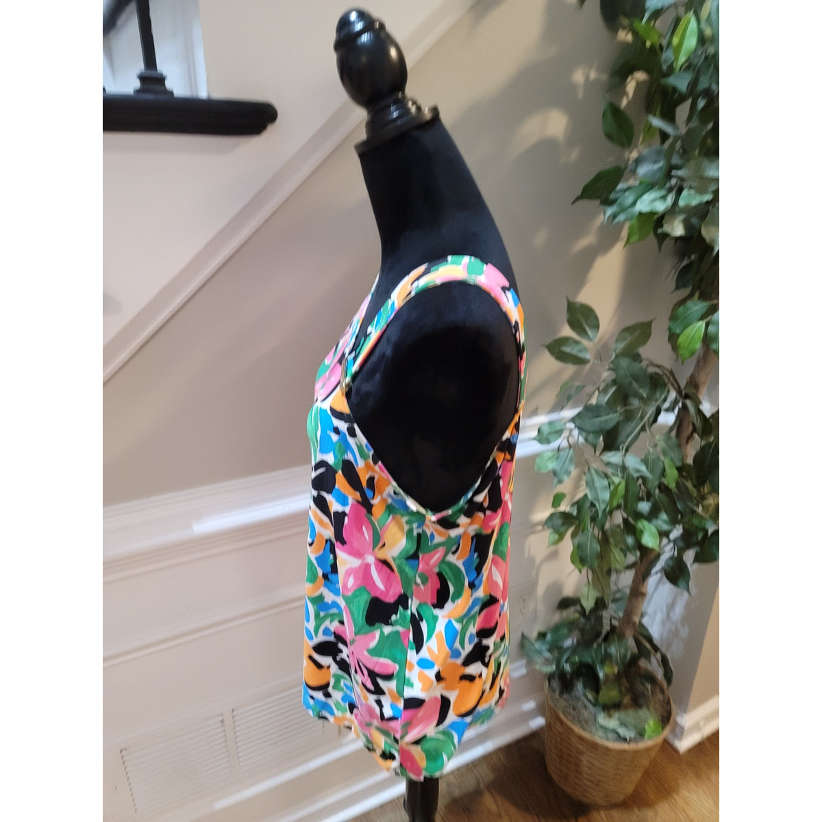 Nine West Blouse Top Women's Large Multicolor Tropical Floral One Shoulder Neck