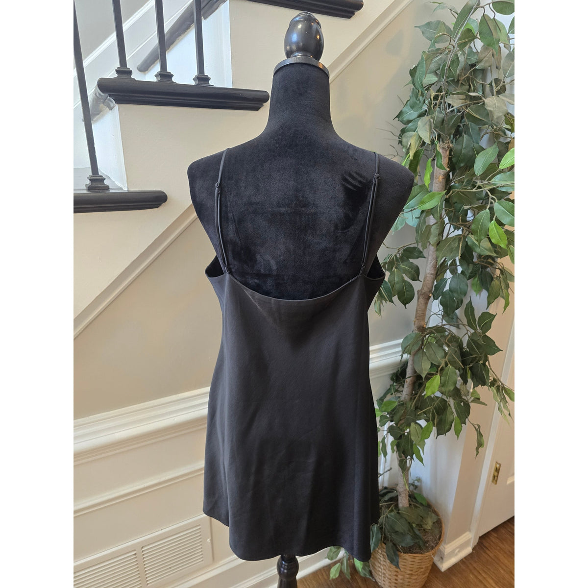 A New Day Slip Mini Dress Women's Medium Black Side Slit V-Neck Spaghetti Strap