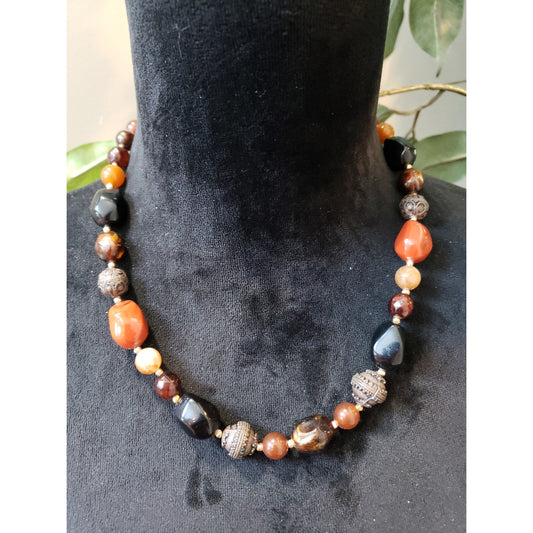 Womens Fashion Tribal Chunky Carnelian Coral Verde Marble Ornate Beads Necklace