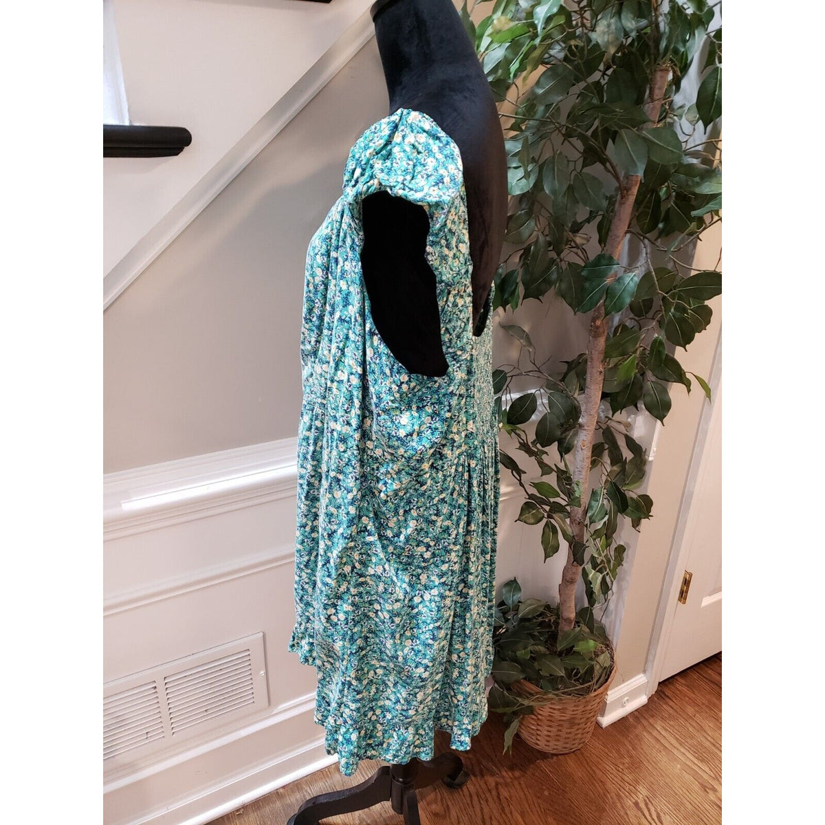 Old Navy Womens Green Floral Backless Smocked Sweetheart Knee Length Dress 3X
