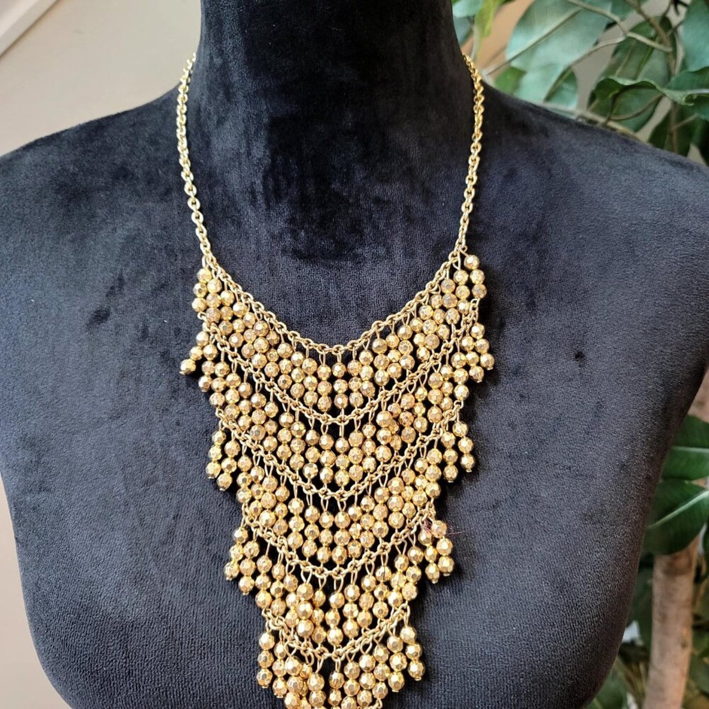 Womens Gold Tone Multiple Drop Layered Bead Necklace Jewelry with Lobster Clasp