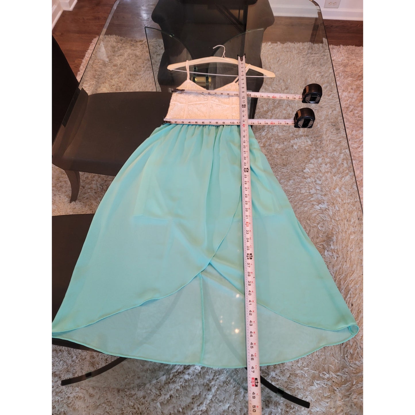 Papaya Dress Womens Medium White Lace Aqua Blue Chiffon Sleeveless Summer