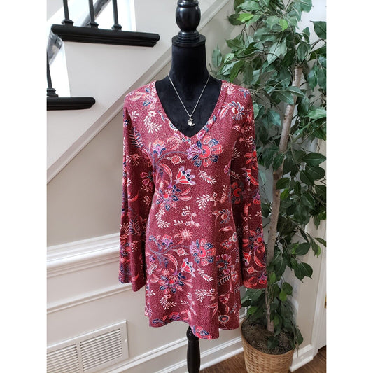Lildy Women's Multicolor Polyester V-Neck Long Sleeve Knee Length Dress Large