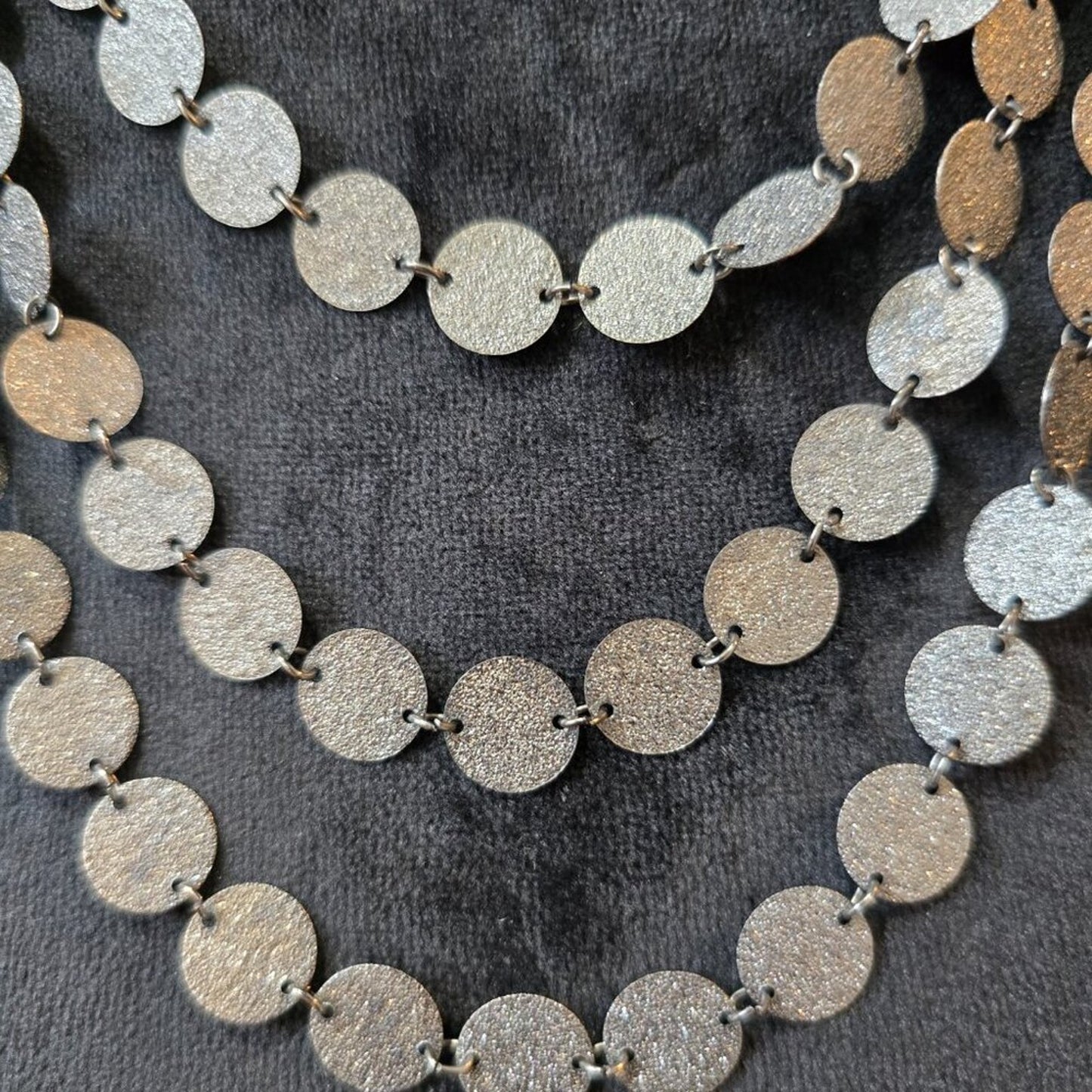 Womens Silver Tone Three Strands Metal Disks Necklace Jewelry with Lobster Clasp