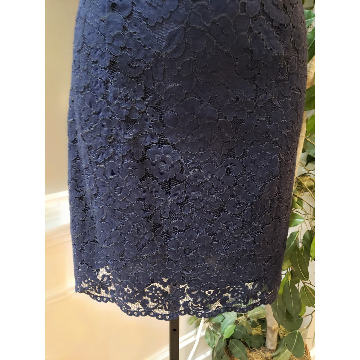 H&M Sheath Dress Women's 4 Blue Floral Lined Short Sleeve Crew Neck Back Zipper