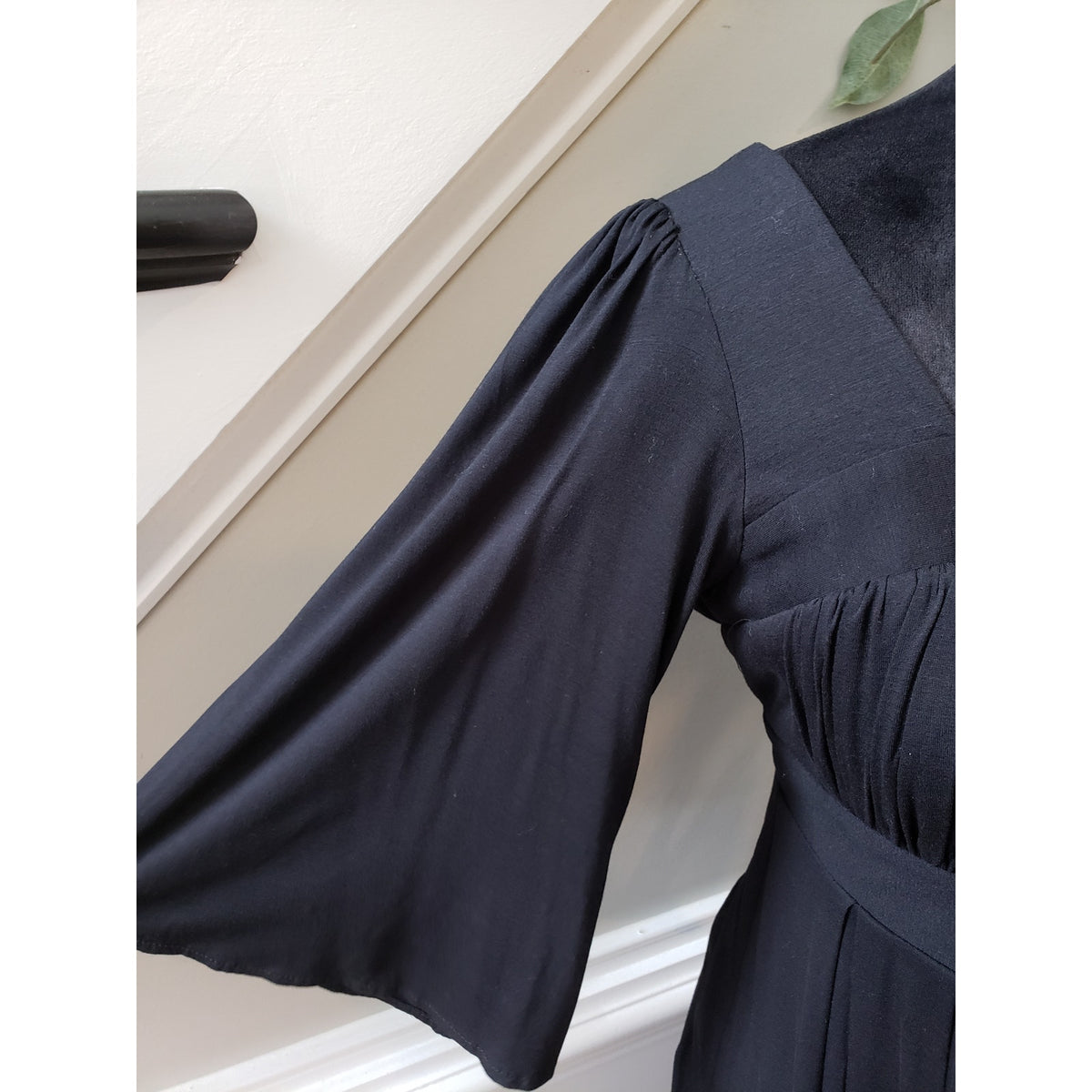 Rubber Ducky Fit & Flare Dress Womens Medium Black Empire Waist Pleated Stretch