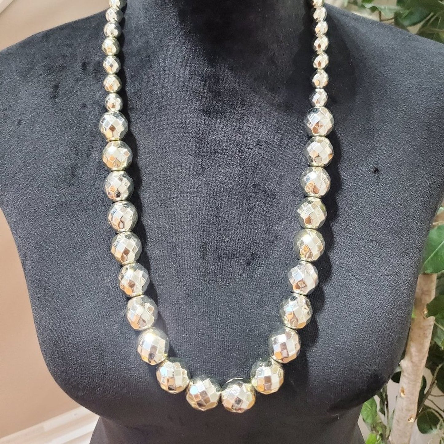 Womens Fashion Silver Disco Ball Beads Collar Long Necklace with Lobster Clasp