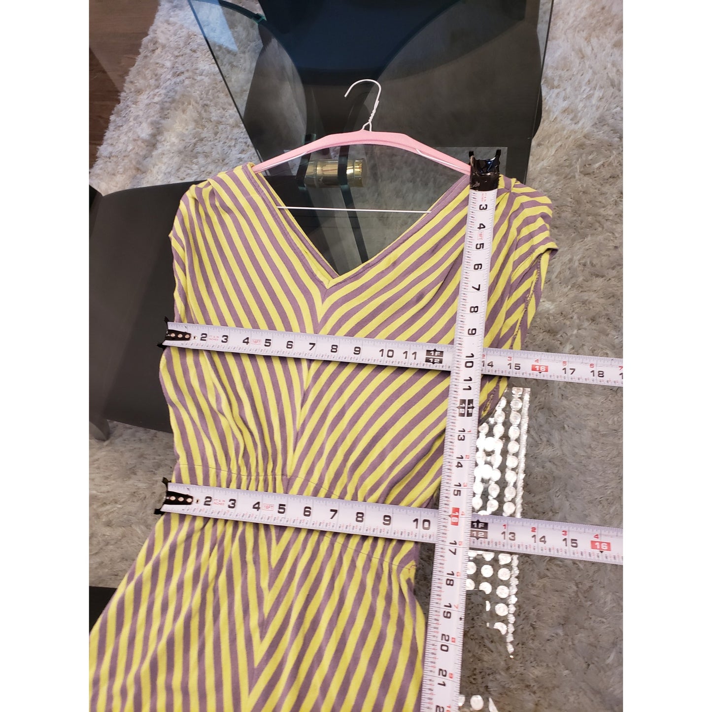 Mossimo Long Maxi Dress Womens XS Green Gray Striped Stretch Rayon Summer V Neck