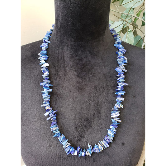Womens Fashion Tribal Blue Lapis Lazuli Gemstone Beaded Chip Necklace Jewelry