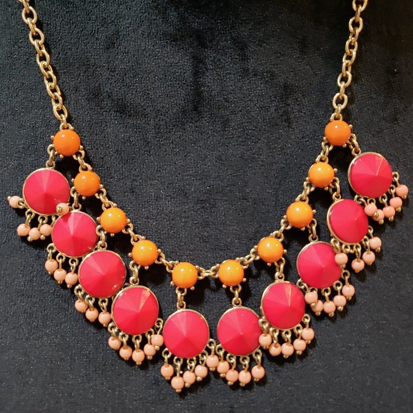 Womens Fashion Orange Red Round Beads Statement Collar Necklace w/ Lobster Clasp