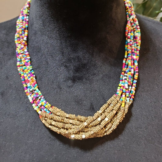 Women Fashion Multicolor Multiple Layer Beaded Necklace Jewelry w/ Lobster Clasp