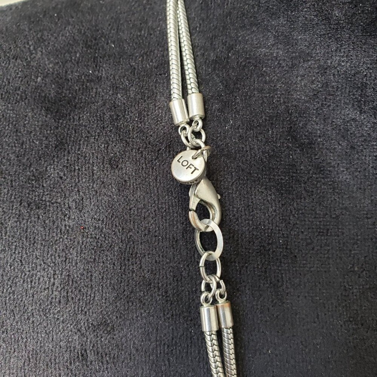 Loft Womens Silver Tone Pearl & Crystel Bead 2 Strand Long Chain Collar Necklace