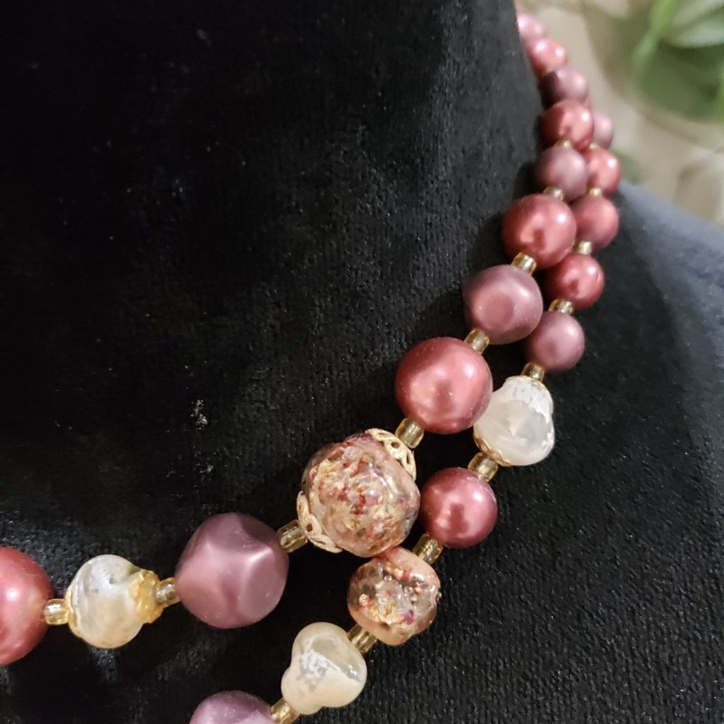 Women Fashion Double Strand Chunky Freshwater Pearl Beads Enamel Choker Necklace