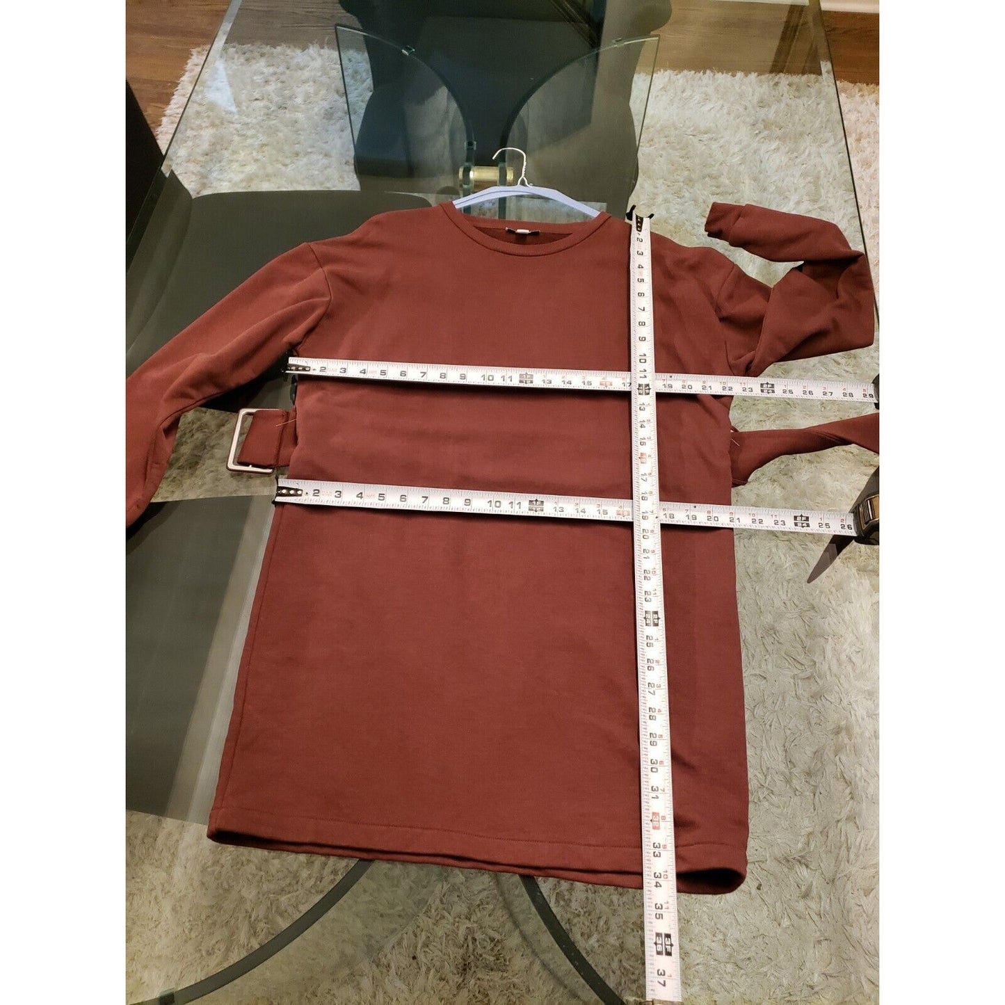 Topshop Womens Brown Cotton Belted Round Neck Long Sleeve Knit Sweater Dress 10
