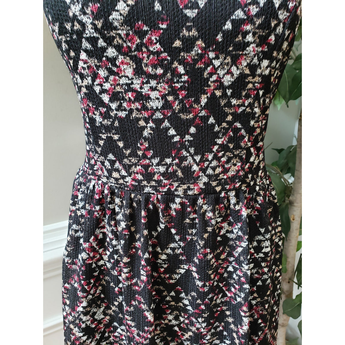 City Triangles Fit & Flare Dress Women's L Multicolor Geometric Print Cap Sleeve