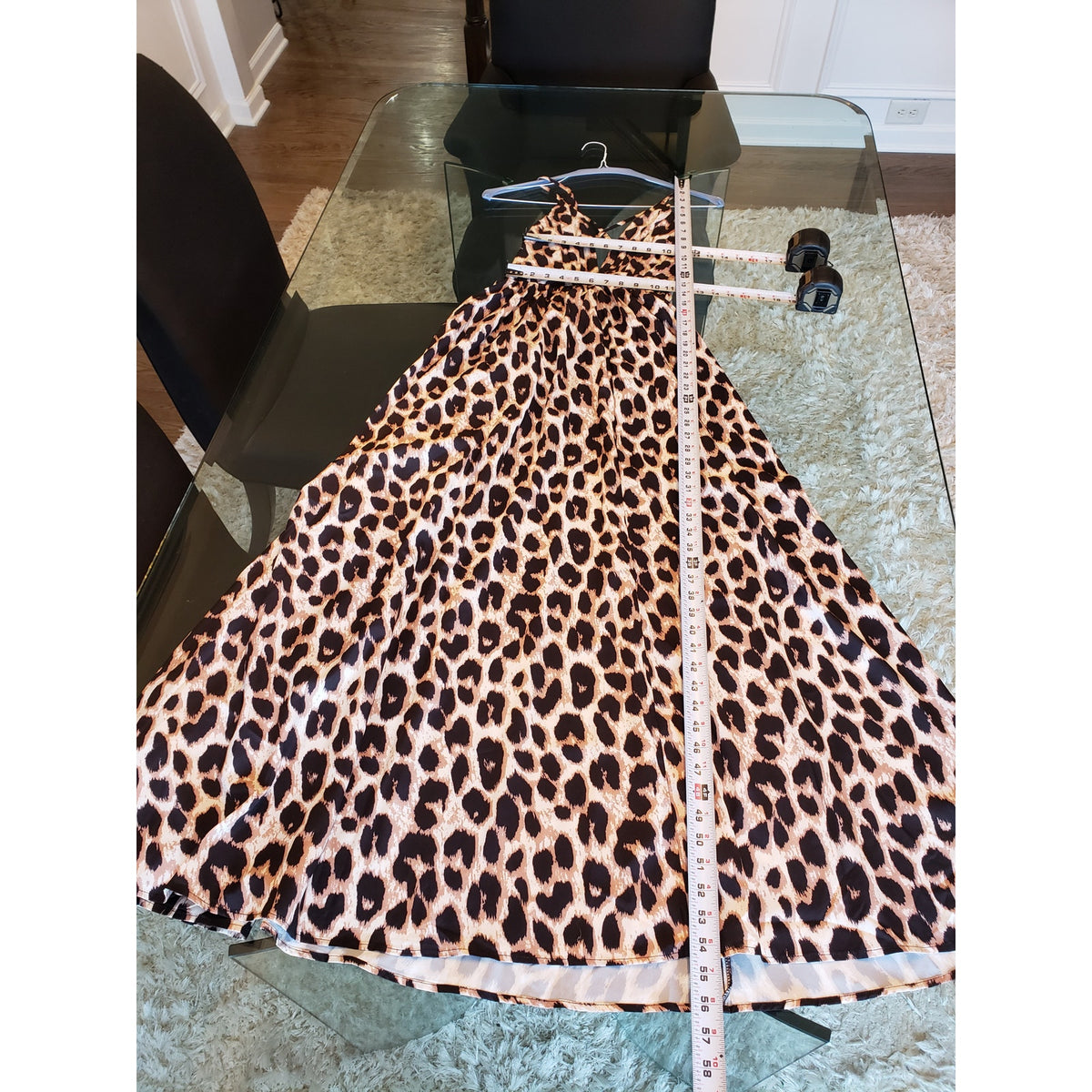 SHEIN Long Maxi Dress Womens Size 2 Black & Beige Leopard Plunge Neck Sleeveless