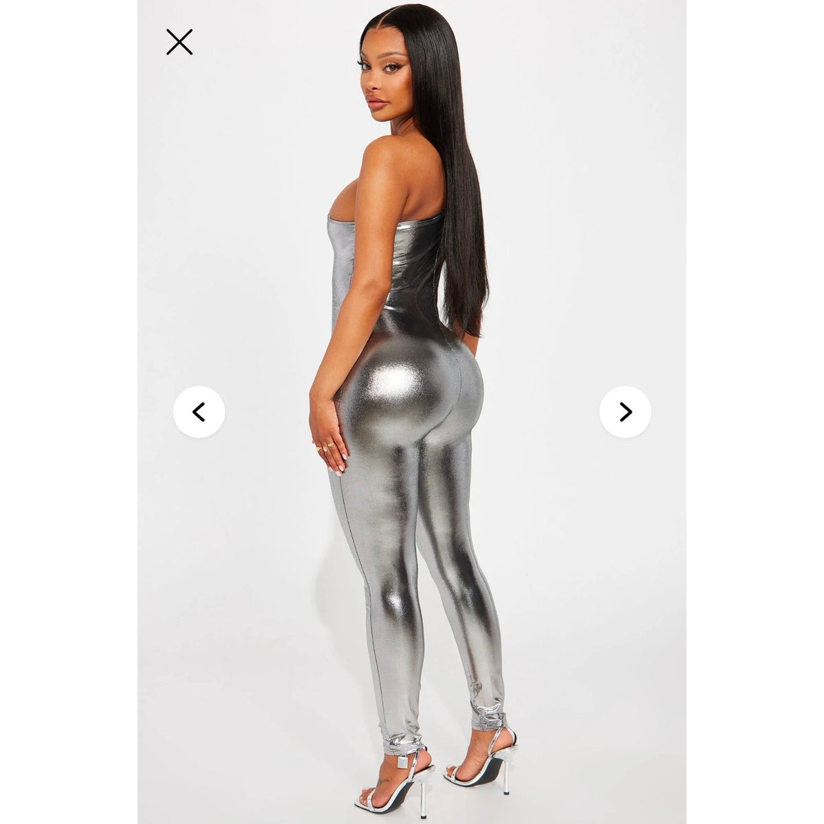 Fashion Nova One Shoulder Jumpsuit Women Large Metallic Silver Club Party Outfit