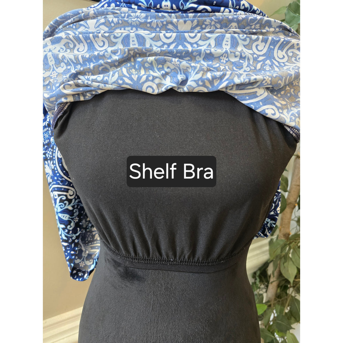 Jones New York A-Line Dress Women's Medium Blue Damask Halter Neck Shelf Bra