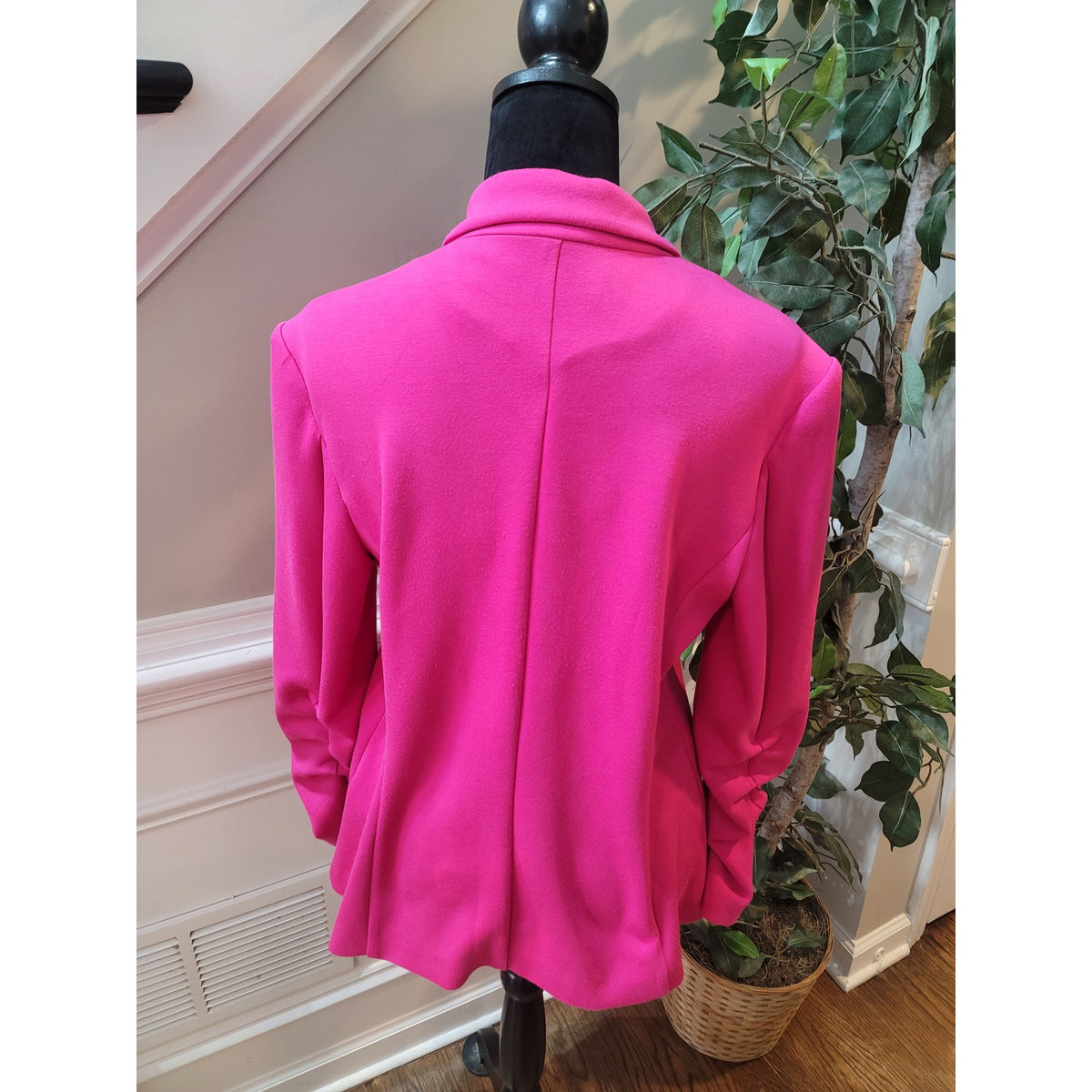 Scoop Blazer Jacket Women M(8-10) Hot Pink Scrunch Sleeve Open Front Flap Pocket