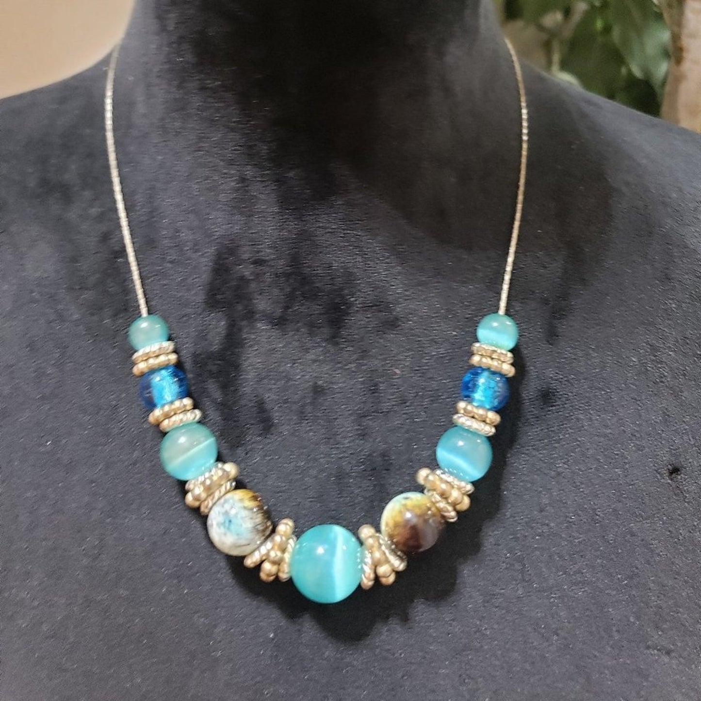 Womens Fashion Multi Bead Turquoise Stone Collar Necklace with  Lobster Clasp