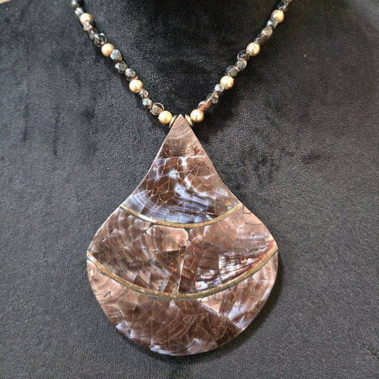 Womens Fashion Brown Banded Agate Pendant Necklace Jewelry with Lobster Clasp