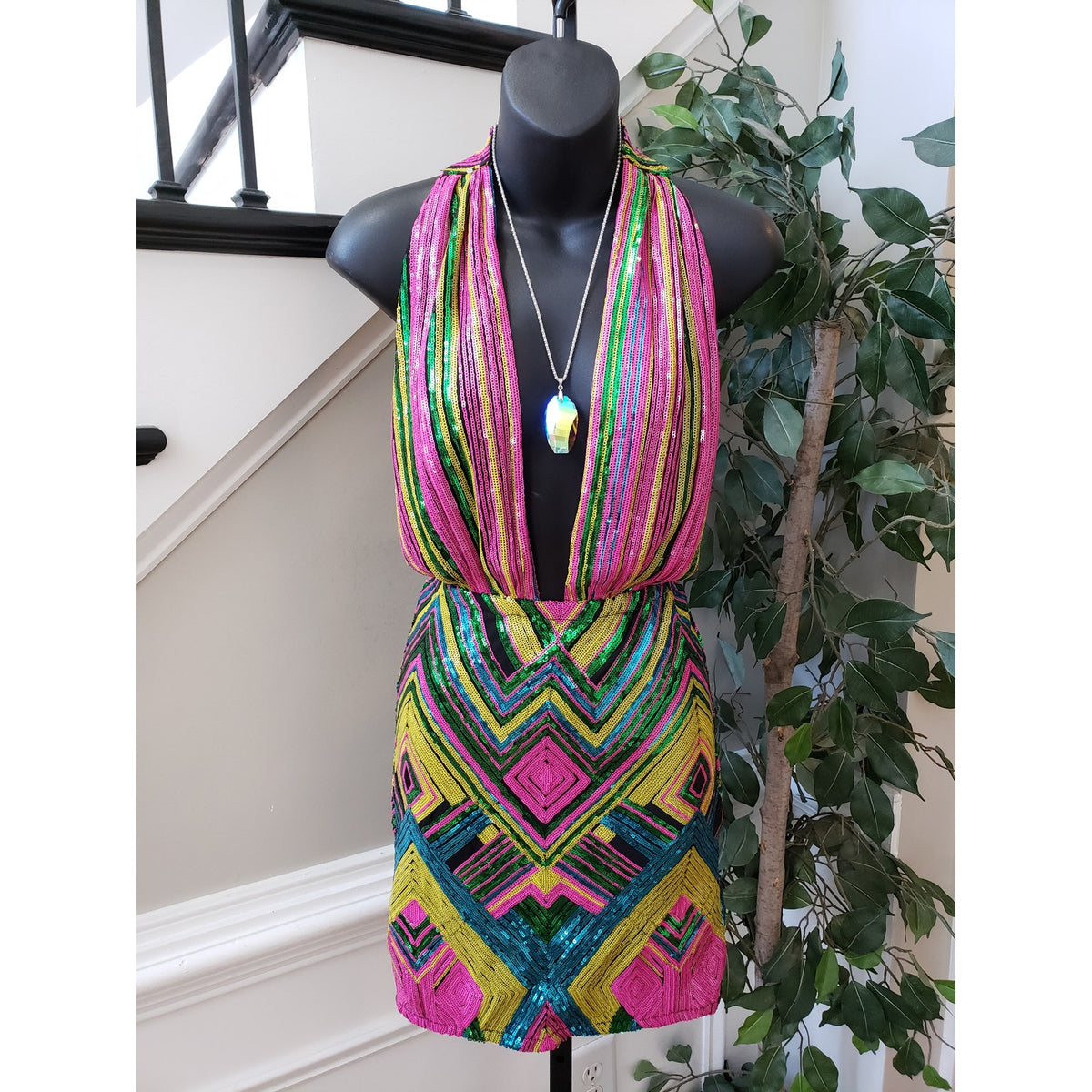 Fashion Nova Mini Dress Womens Medium Multi All Types Sequin Detailed Sleeveless