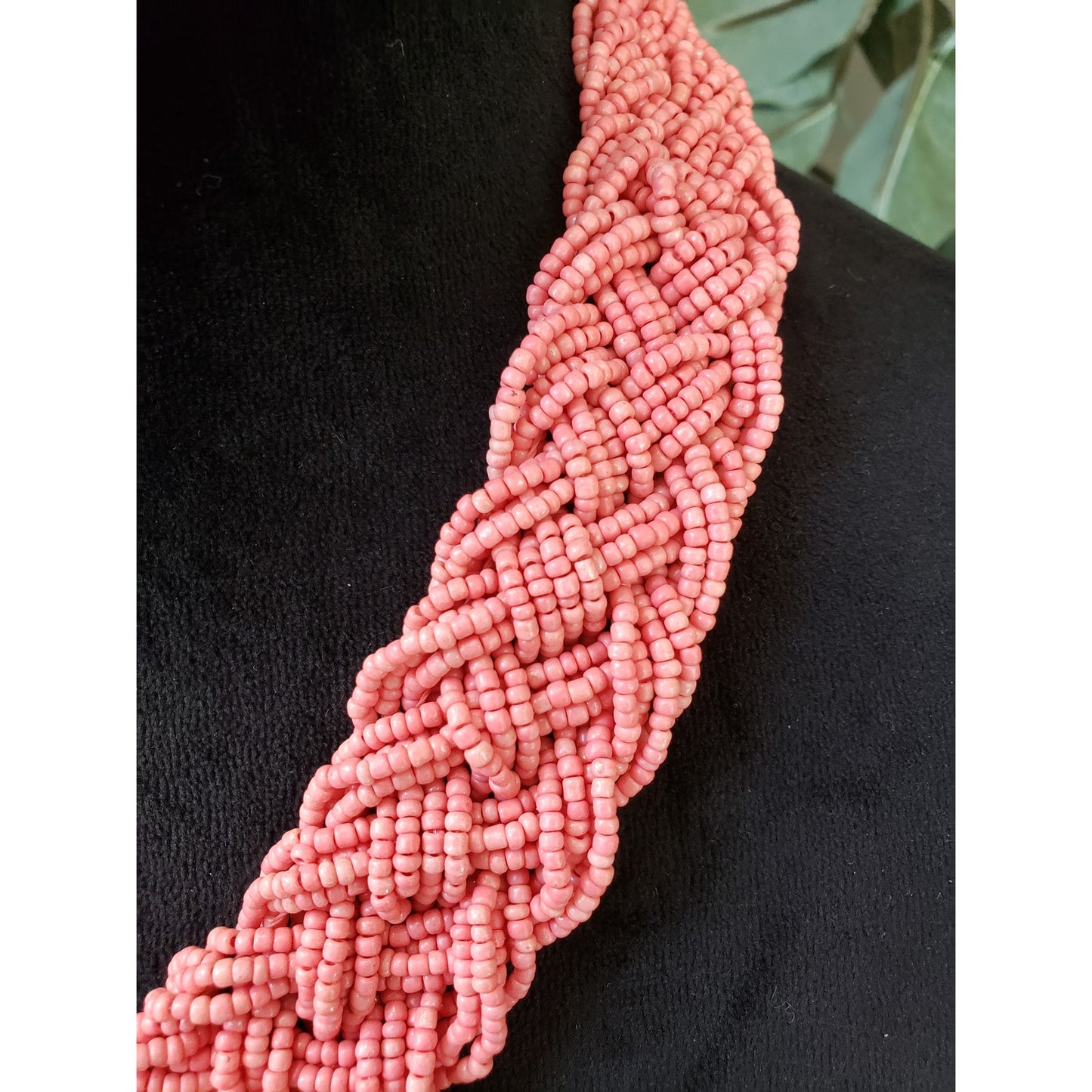Womens Braided Coral Seed Bead Chunky Torsade Collar Necklace Jewelry w/ Lobster
