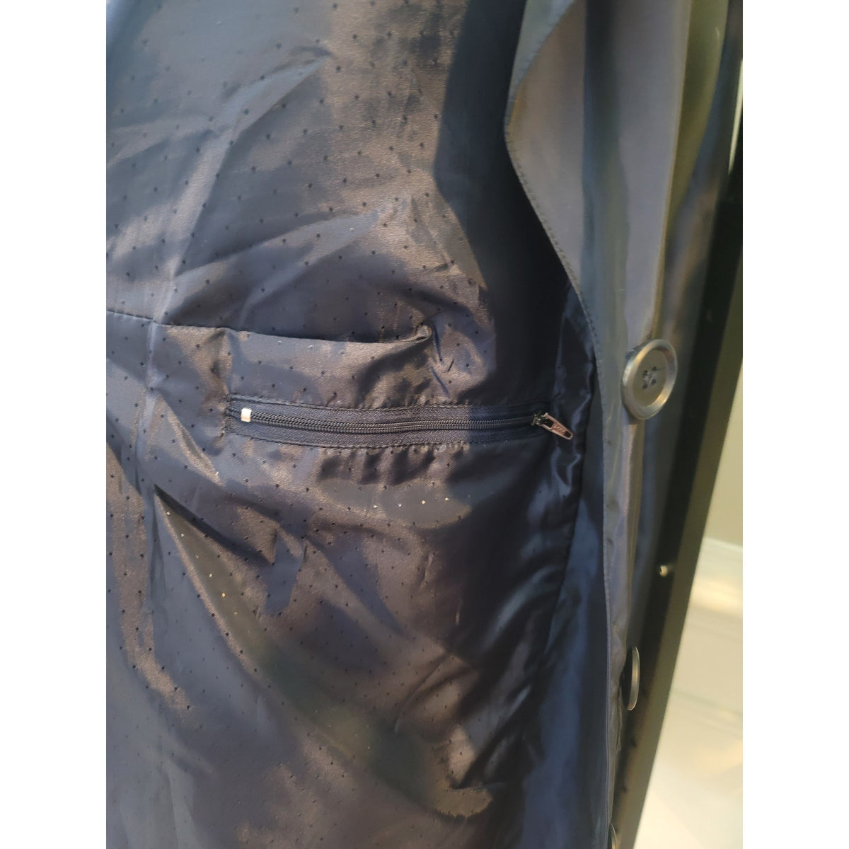 Selection Trench Raincoat Women's Size 28/30 Blue Button Front Back Zipper
