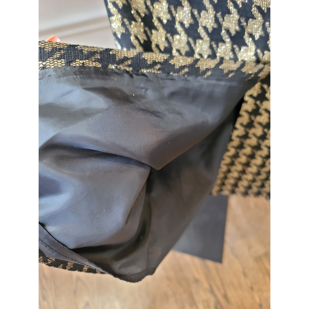 EY Boutique Skirt Suit Women's SZ 16 Black/Tan Houndstooth Fully Lined Fold Cuff
