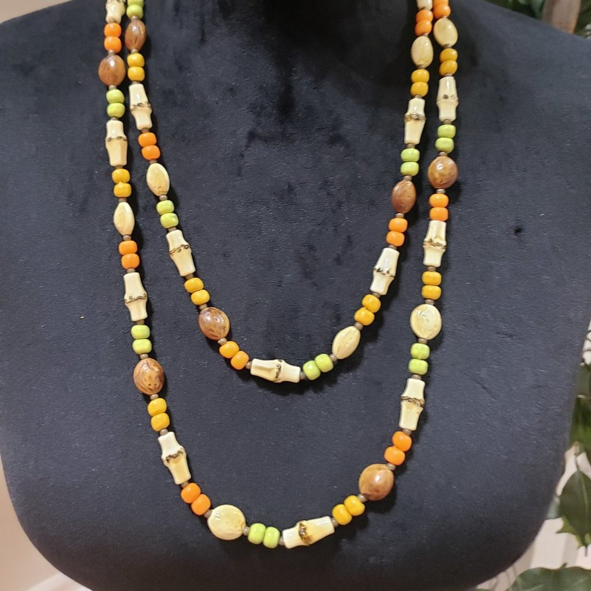 Women Fashion Double Strand Boho Style Old Mix Color African Glass Bead Necklace