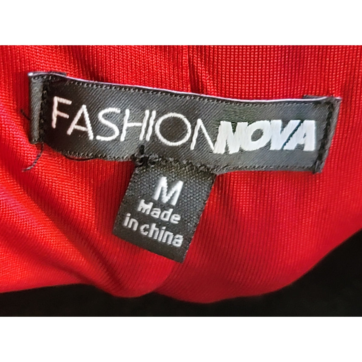 Fashion Nova Strapless Midi Dress Women's Medium Red Ruched 3D Floral Corsage