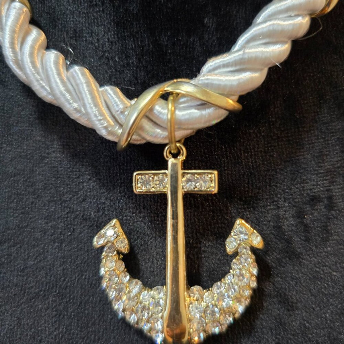 Womens Fashion Gold Tone Anchor Pendant Statement Necklace with Lobster Clasp