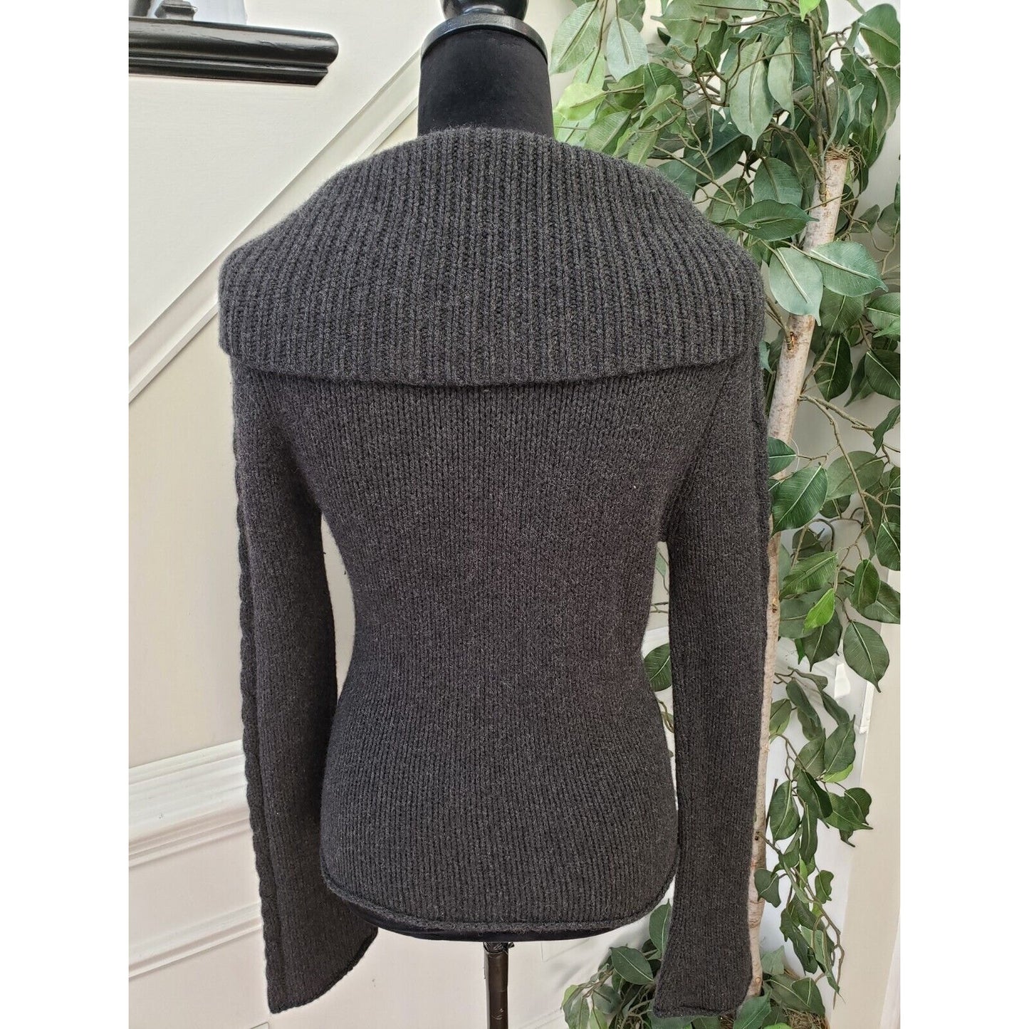 Women's Gray Solid Knit Polyester Pullover Cowl Neck Long Sleeve Sweater Small