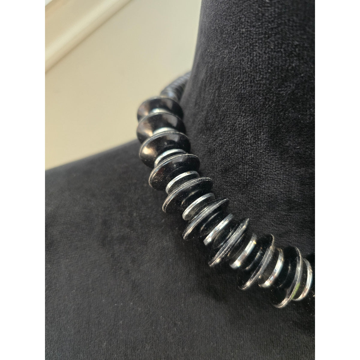 Black Silver Tone Chunky Ring Collar Statement Necklace