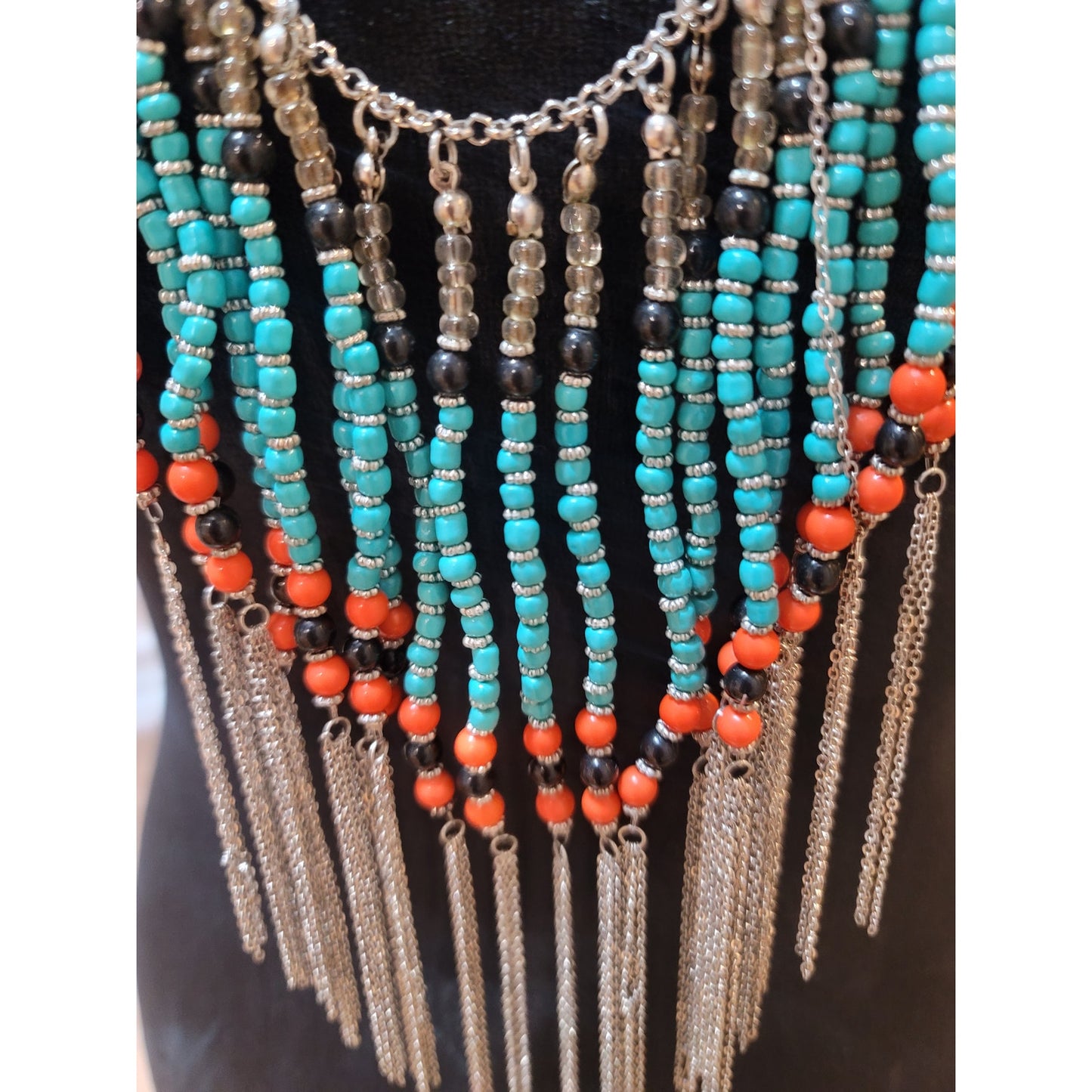 Womens Bohemian Beaded Statement Necklace With Turquoise Coral And Lobster Clasp