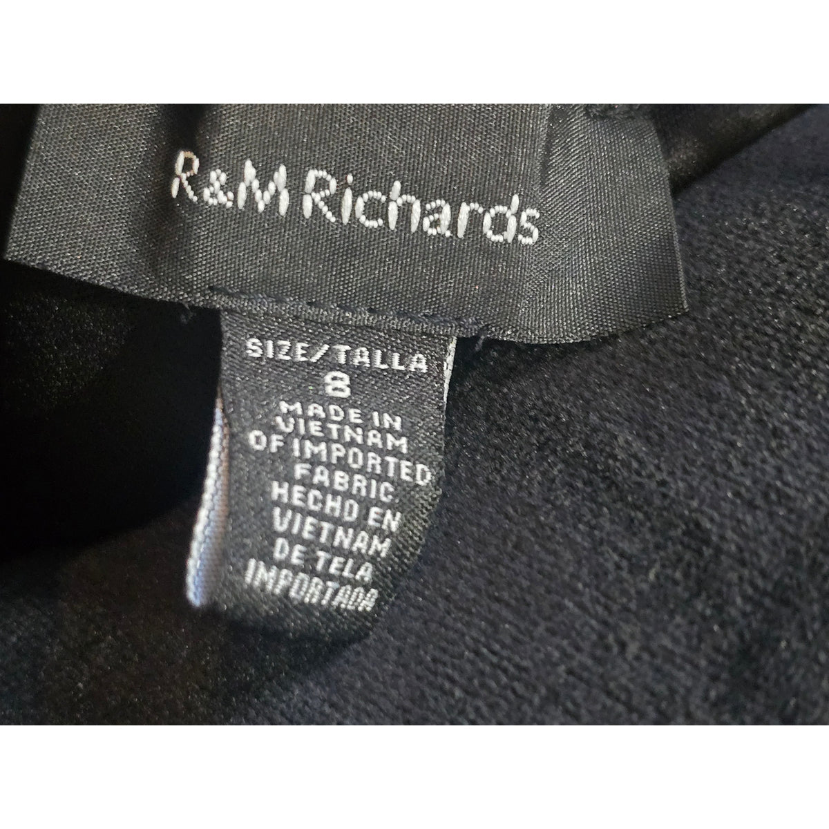 R&M Richards Midi Dress Women's SZ 8 Black Ruffle Flute Hem Asymmetric Cascade