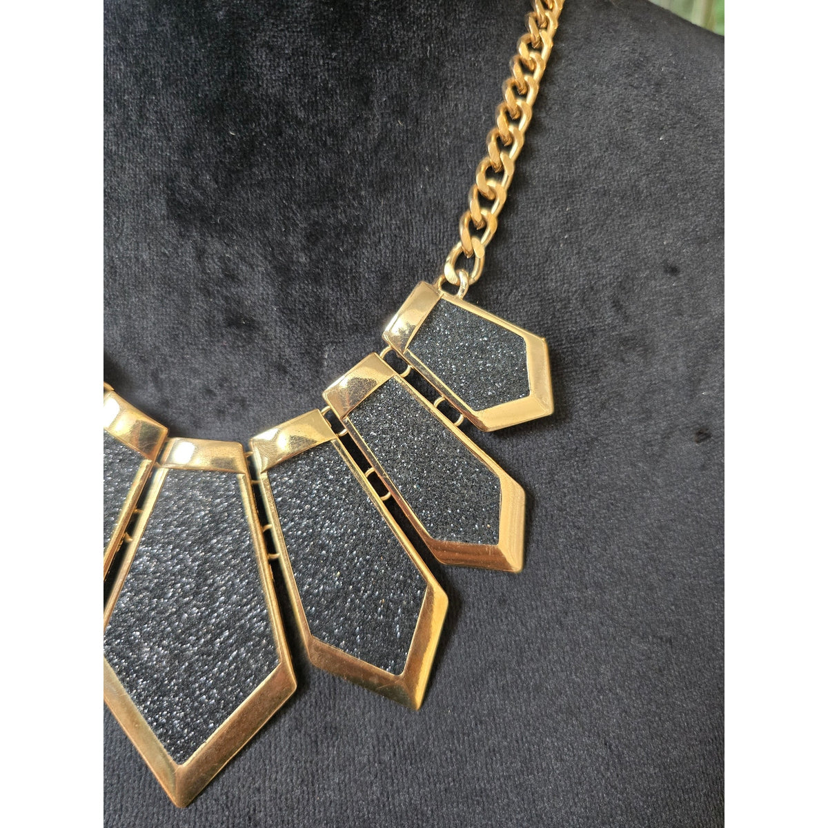 Black Gold Geometric Bib Statement Necklace
