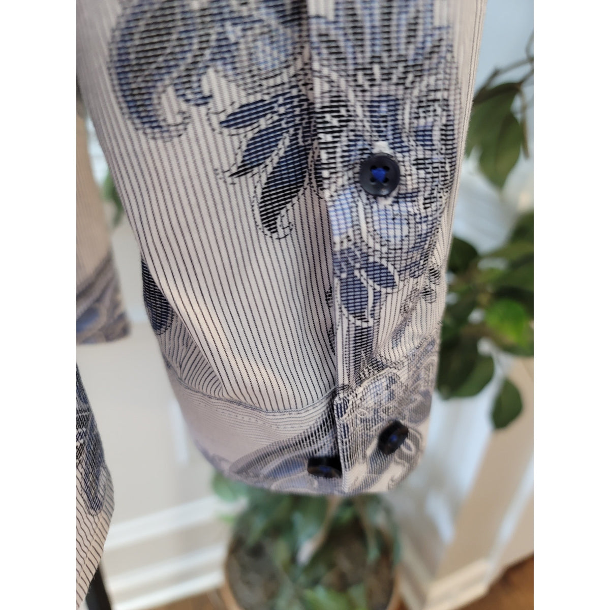 Tasso Elba Button Down Shirts Men's Size X-Large White Blue 100% Cotton Floral