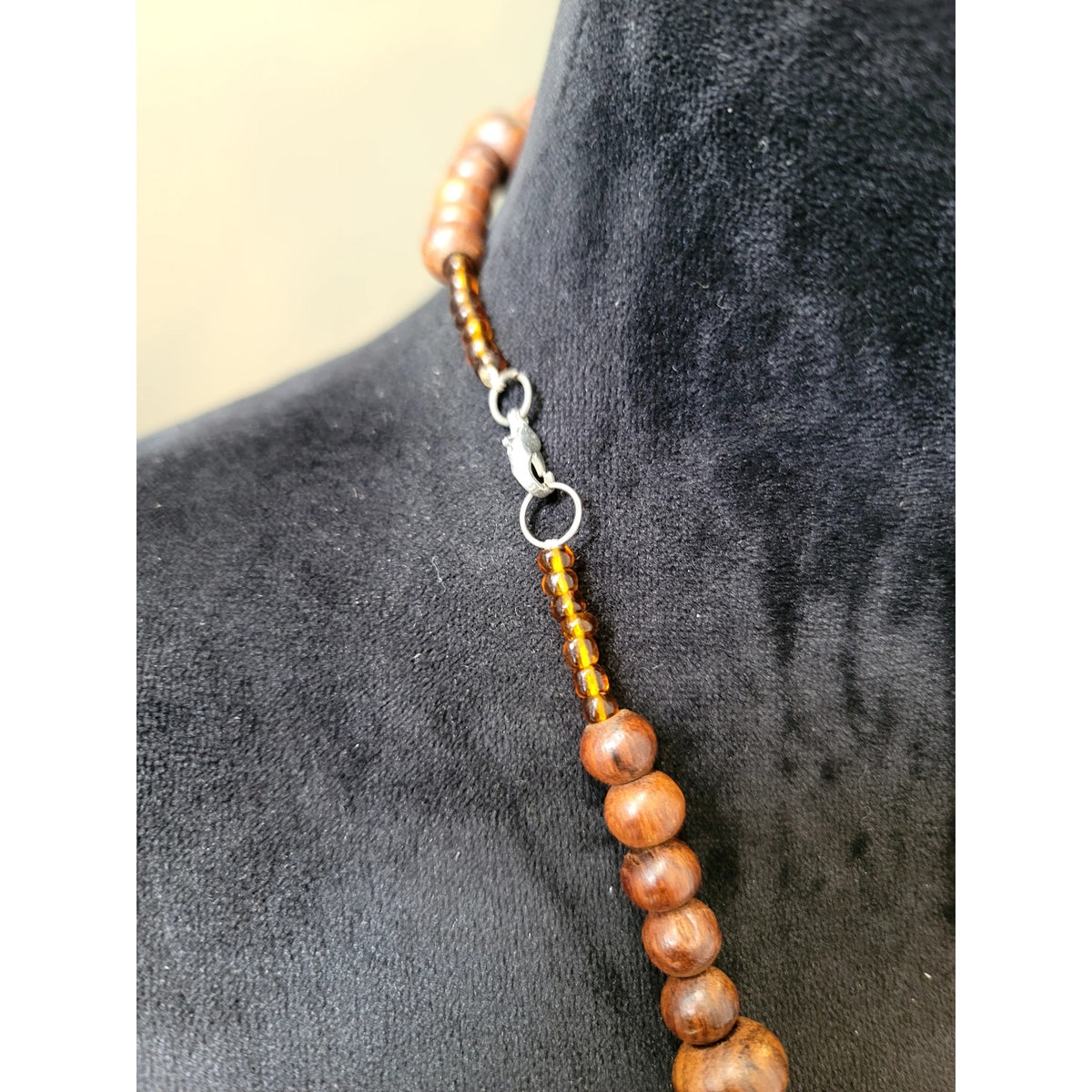 Wood Geometric Statement Necklace Brown Beaded Tribal Boho