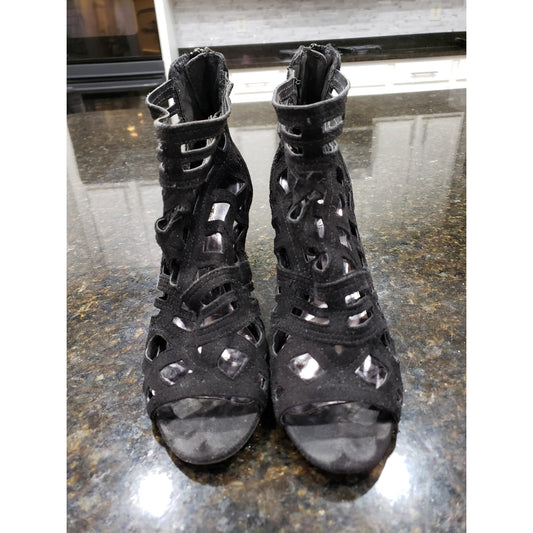 Carlos by Carlos Santana Sandals Womens Size 8 Black Suede Block Heel Back Zip