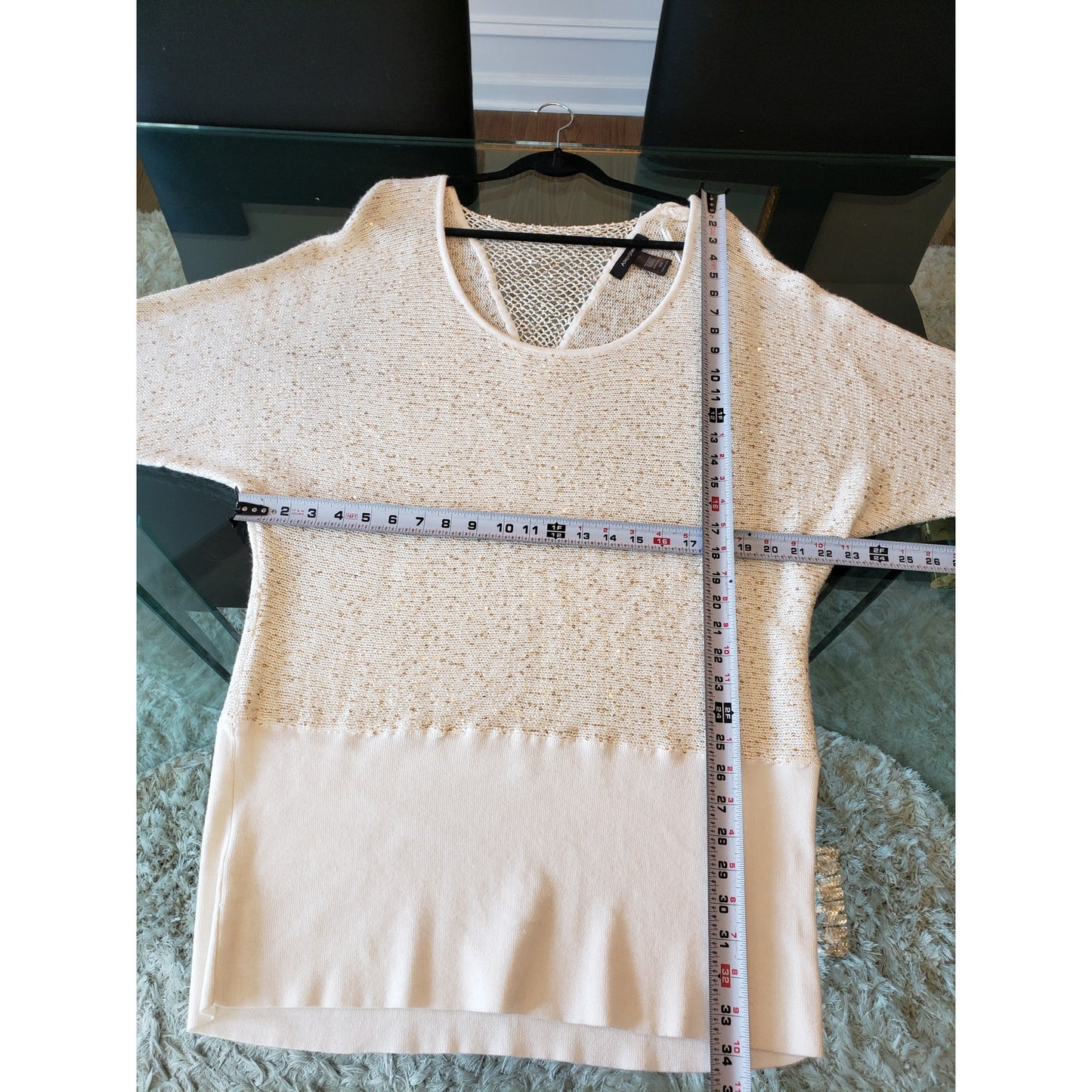 Ashley Stewart Tunic Sweater Women 18/20 White Sequin Open Knit Scoop Neck